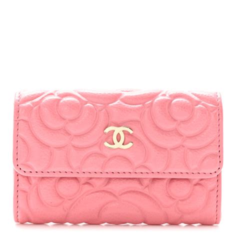 CHANEL Caviar Camellia Embossed Card Holder Pink